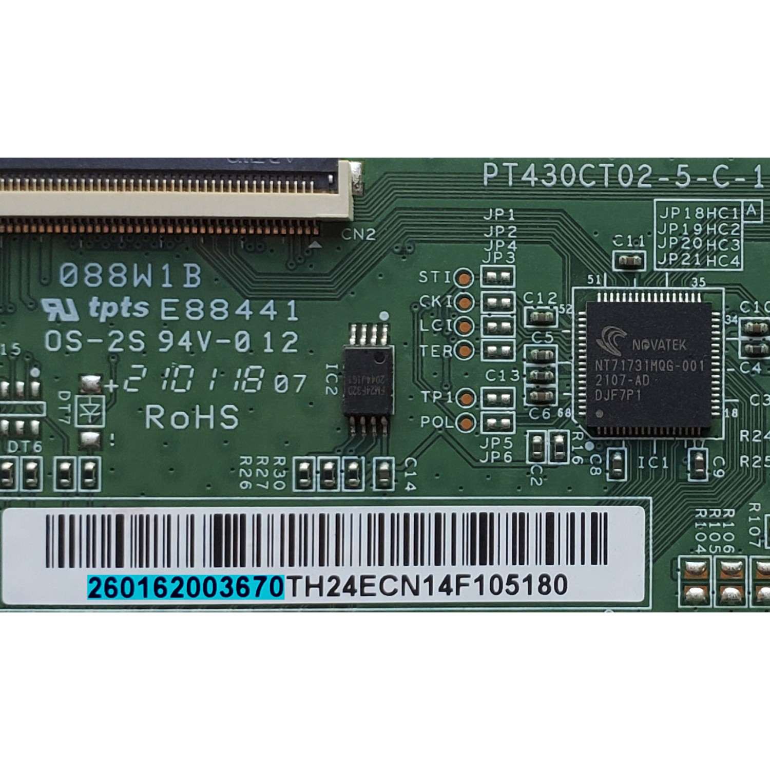 T-CON PARA TV LG / NUMERO DE PARTE 260162003670 / PT430CT02-5-C-1 / 260162003670TH / PANEL NC430DUE-VHHP3 / DISPLAY PT430CT02-5 / MODELO 43LM6370PUB / 43LM6370PUB.BWMSLJM	 - Imagen 2